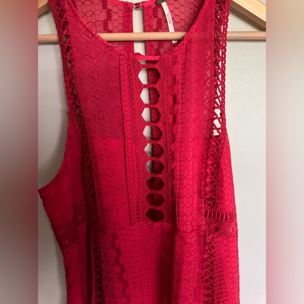 Free People Red Lace Cutout Fit & Flare Dress Size 10 Boho - Picture 4 of 11